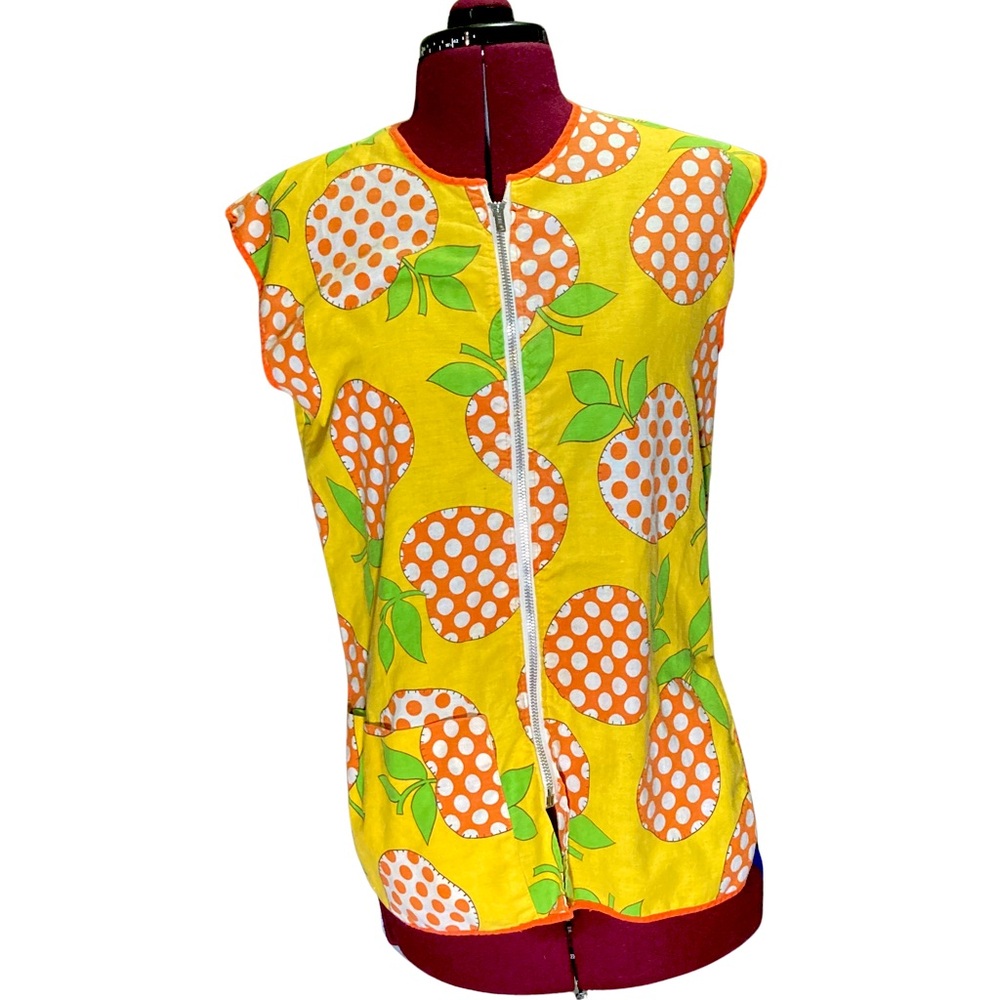 Vintage Yellow and Orange Polka Dot Fruit Zipper Smock